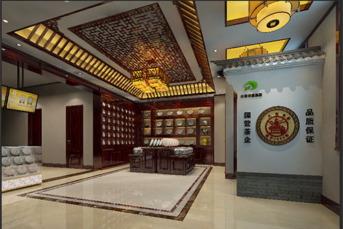 喜德古朴典雅的中式茶叶店大堂设计效果图